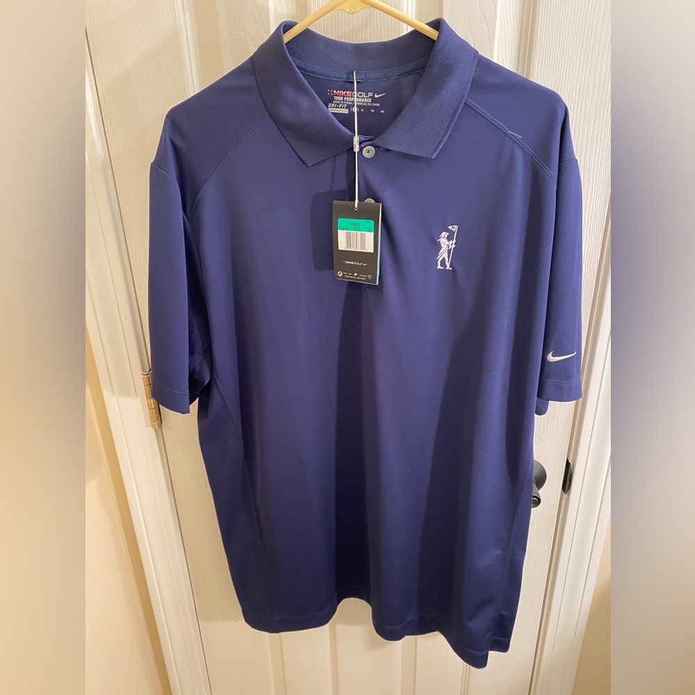 NEW Nike Men's Blue Tour Performance Golf Polo Shirt Sz XL Win Flag Embroidery